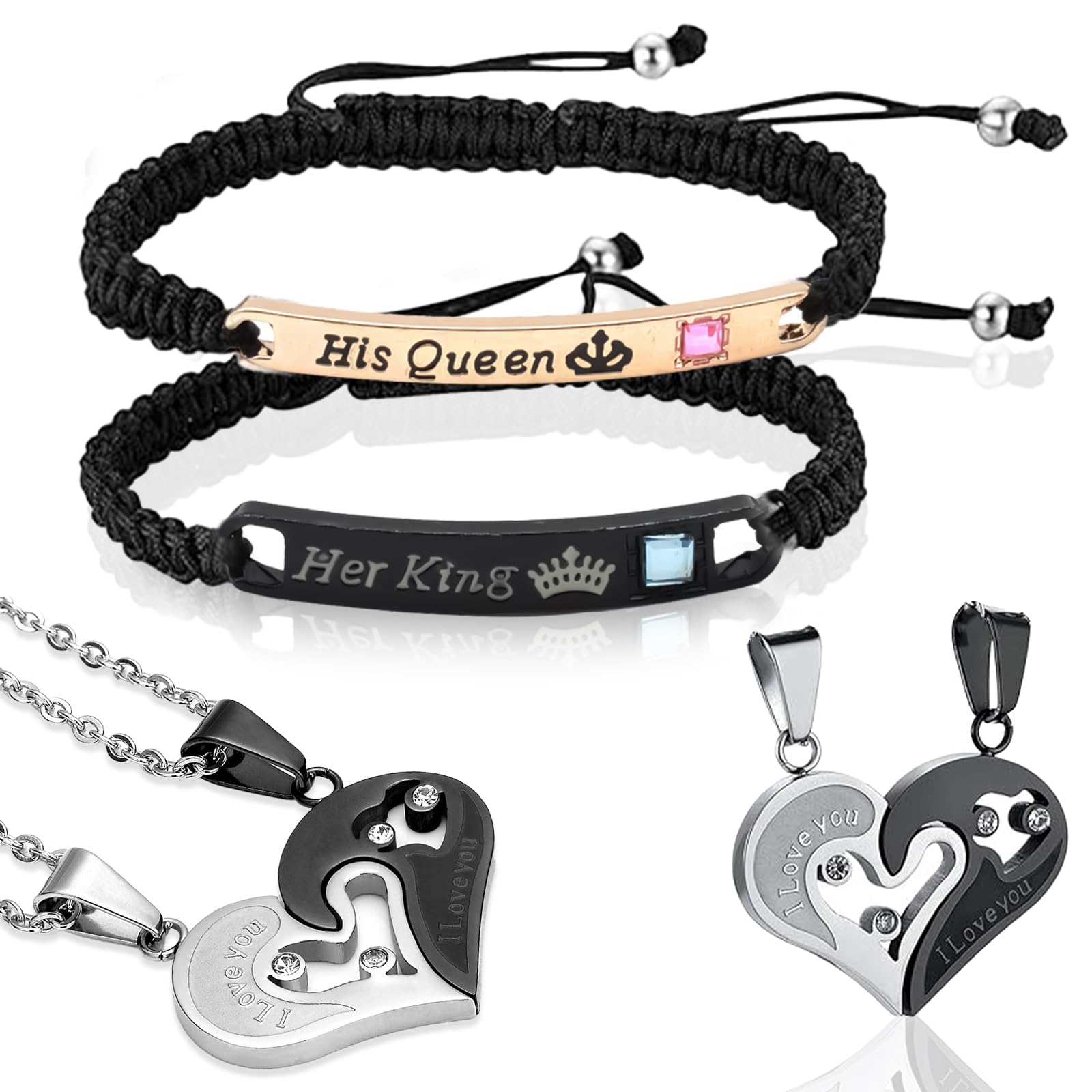Paar Halsketten Aus Edelstahl für Sie und Ihn, Paars Armbänder Für Sie und Ihn, Damen Männer Paar Ketten für Sie und Ihn, Geeignet für Das Geständnis von Liebesgeschenken Angebot bei HelloDeals