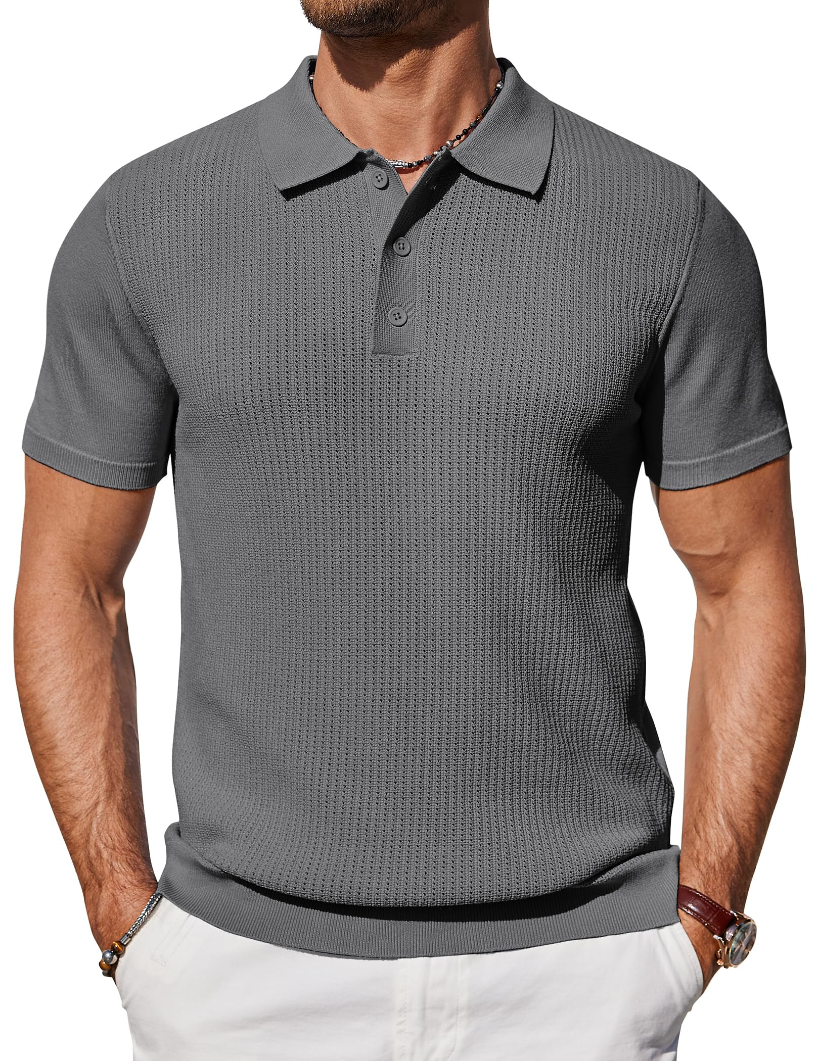 COOFANDY Poloshirt Herren Kurzarm Strick Sommer Polohemd Regular Fit Casual Golf Shirts Dunkelgrau XL Angebot bei HelloDeals