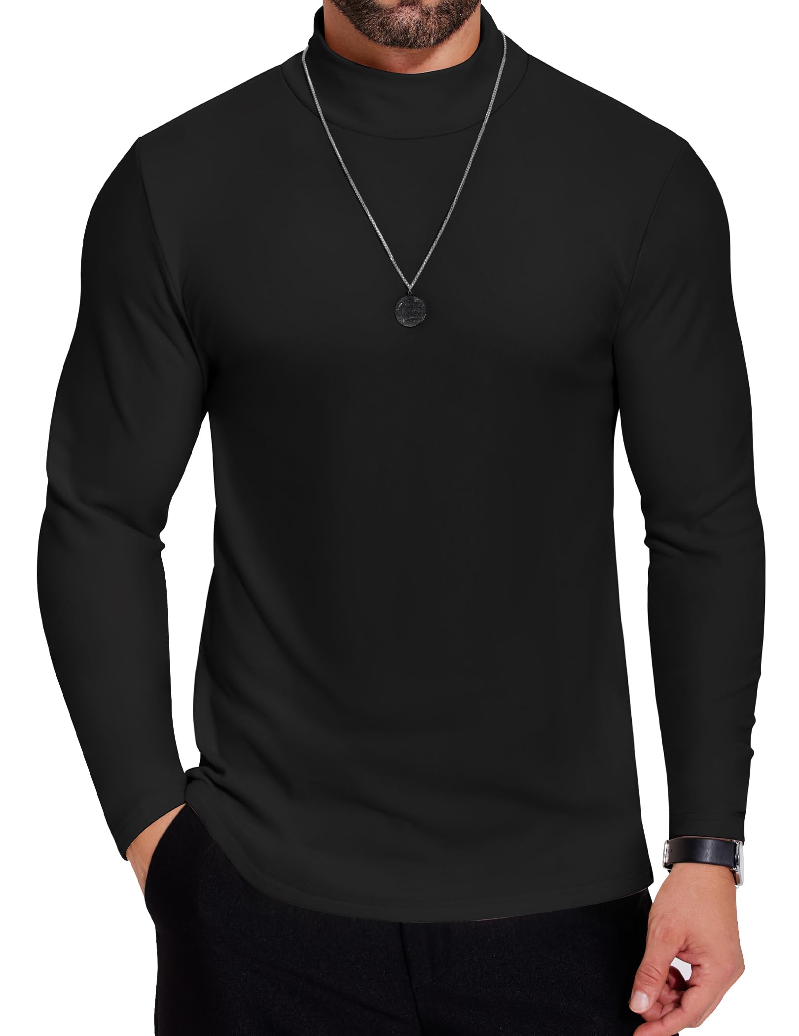 COOFANDY Rollkragenshirt Herren Longsleeve Rollkragenpullover Langarmshirt Einfarbig Rollkragenpulli Unterzieh Pullover Schwarz S Angebot bei HelloDeals