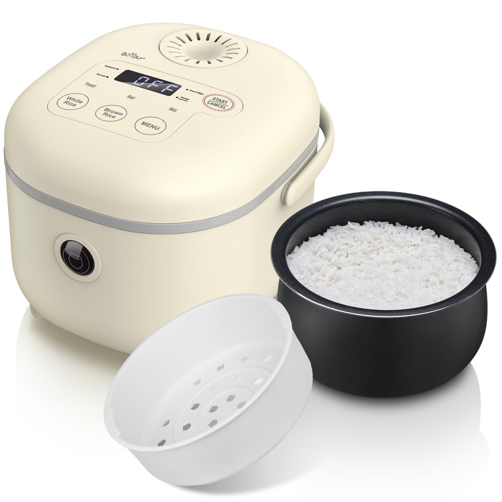 Bear Reiskocher 3,5 Tassen (ungekocht) mit Dampfgarer, Multifunktioneller 350W Elektrischer Mini Rice Cooker,6 Reiskochfunktionen für 2-4 Personen 2L Angebot bei HelloDeals