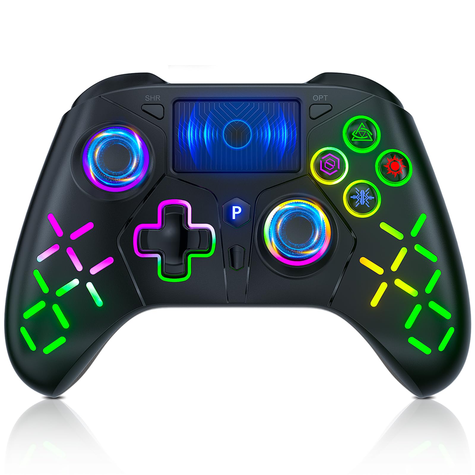 Bonacell RGB Wireless Controller für Ps5/PC/P4, Motor-Vibration/6-Achsen-Sensor/Turbo/3,5-mm-Audiobuchse/Touchpad für P5 Pro/Slim 02 Angebot bei HelloDeals