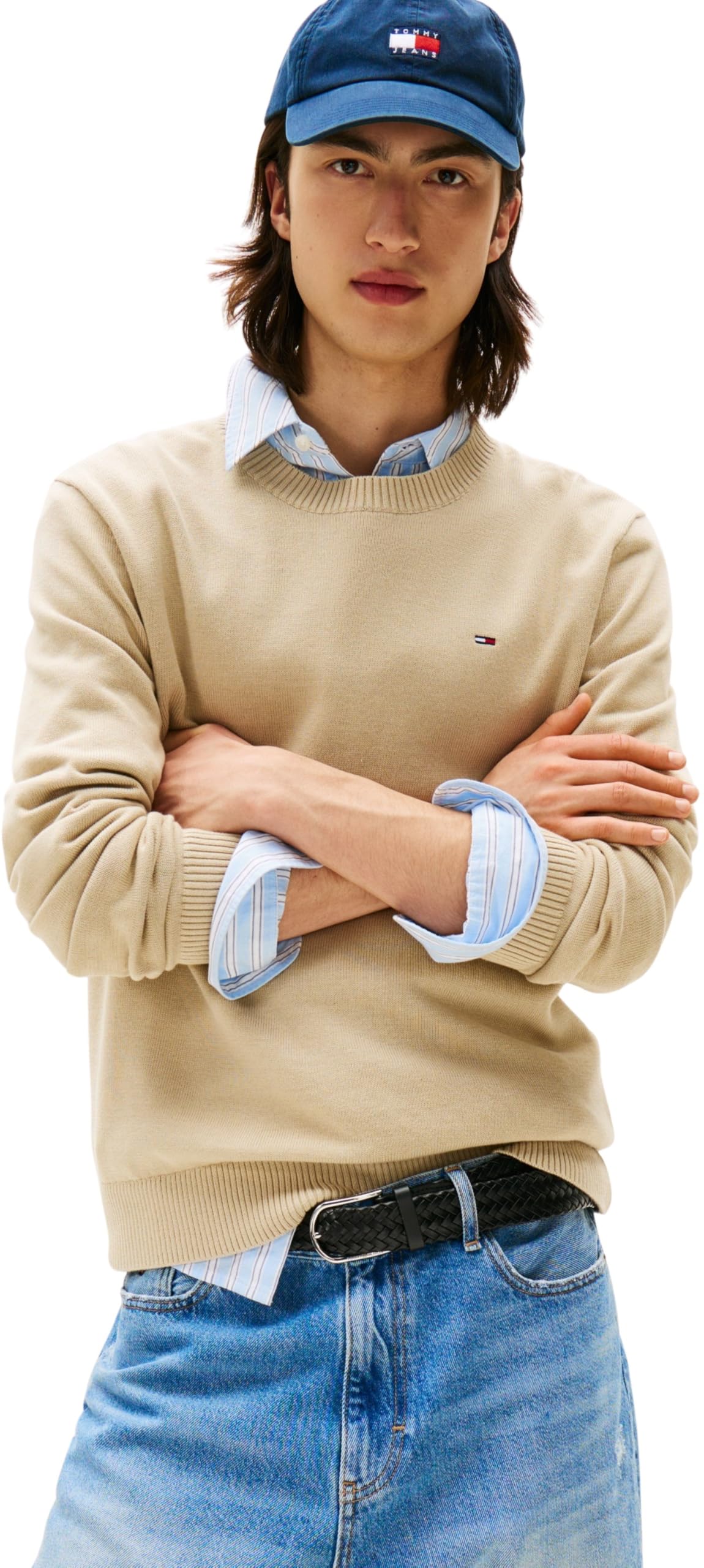 Tommy Jeans Herren Tjm Slim Essential Light Sweater Dm0dm18895 Pullover XS Khaki (Silt) Angebot bei HelloDeals