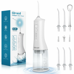 Glracd Munddusche Testsieger 2025, 4 Modi Professionelle Water Flosser, munddusche kabellos 350ML Tank, Zahnzwischenraumreiniger mit 6 Jet-Tipps des Wasserdrucks für die Mundreinigung und Zahnspange Angebot bei HelloDeals