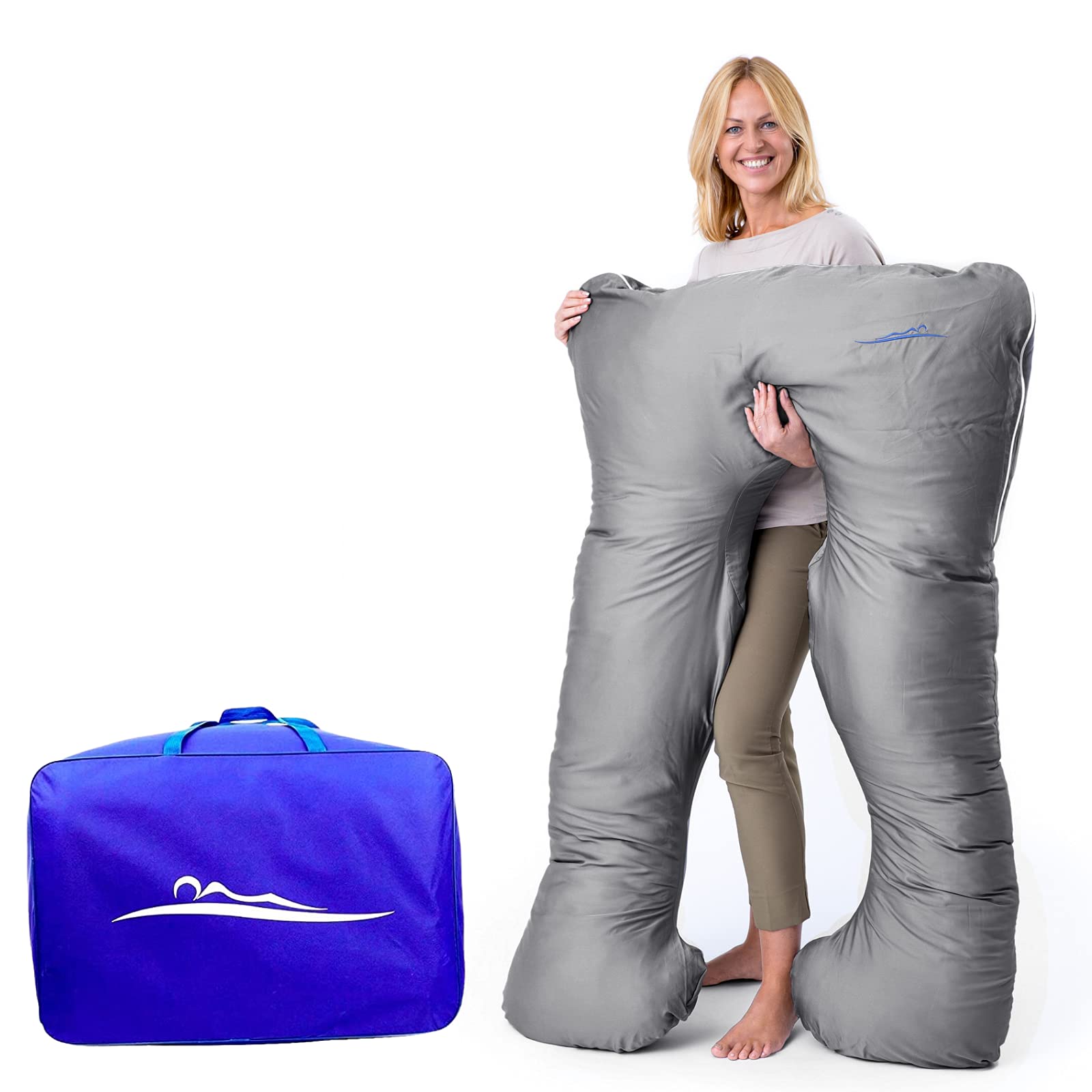 KomfortKissen ORIGINAL Premium Ergonomisches Kühlend Kuschelkissen | Körperkissen | Seitenschläferkissen für Erwachsene - Für besseren Schlaf 100 x 150 cm (Grau - Bambus) Angebot bei HelloDeals