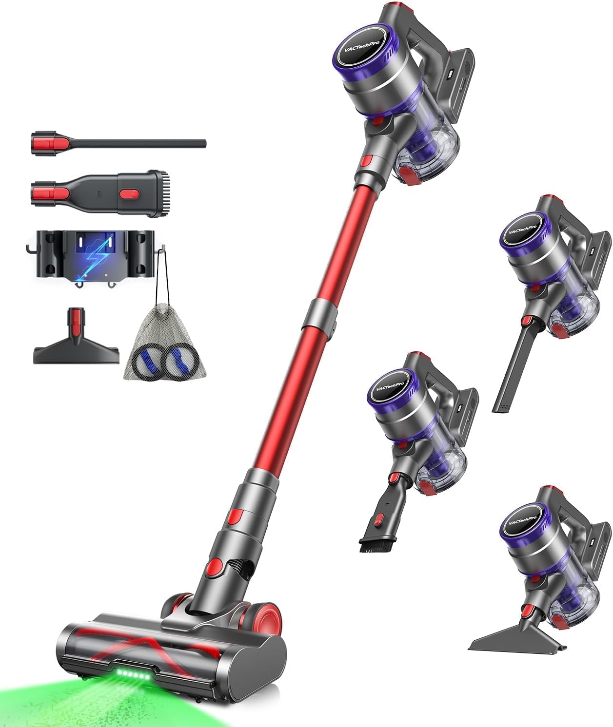 55KPa/600W/70Min Akku Staubsauger Kabellos, 1.6L Akkustaubsauger mit 8-Schicht-Filterung, Super Leise Kabelloser Staubsauger mit Anti-Tangle Bodenbürste für Hartböden, Dunkelrot Angebot bei HelloDeals