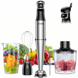 GDOR 1100W Pürierstab, 5 In 1 Stabmixer Edelstahl, Stufenlos Geschwindigkeitseinstellung Hand Blender Mit 2 Schneebesen, 800ml Messbecher, 600ml Häcksler Mit 5 Aufsätzen 1 Angebot bei HelloDeals