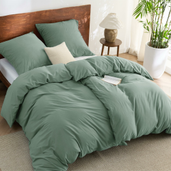 BEDSURE Bettwäsche 135x200 Baumwolle 4teilig - Bettwäsche-Sets Salbeigrün Bettbezug 2er Set mit 2 Kissenbezüge 80x80 cm, Ähnliche Textur wie Washed Leinen, Oeko-TEX Bedding Grün mit Reißverschluss 135 x 200 cm 4 teilig Salbeigrün Angebot bei HelloDeals
