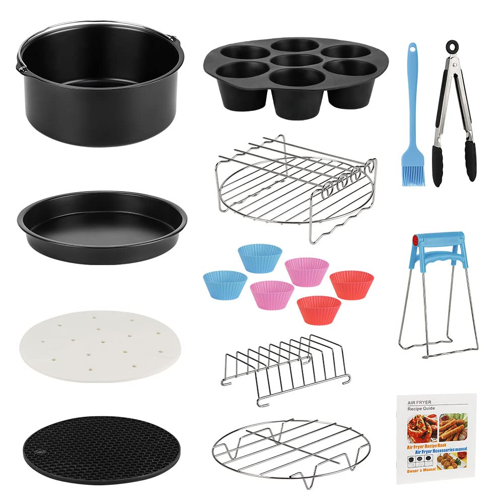 Heißluftfritteuse Zubehör Set, 8 Zoll 13-teilige Airfryer Zubehör Set für 3.8-5.5L Heißluftfritteusen mit Rezepte, Antihaft-Kuchenförmchen, Pizzablech, Silikonpfanneneinlage, Muffinförmchen usw. Angebot bei HelloDeals