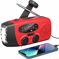 Notfall-Solarradio,Solarbaby Selbstbetriebenes Kurbelradio mit LED-Taschenlampe, SOS-Alarm,AM/FM Wetter Wind Up Radio mit 2000mAh Akku für Notladung von Smartphone,(Rod) Radio-R-01 Angebot bei HelloDeals