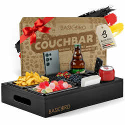 Couchbar Snackbox - Organizer Tablett- Snackspender mit 3X Snackschale - Holz Sofatablett für Sofa, Deko, Couch Bar mit Getränkehalter und Fächern – Wohnmobilausstattung (Black Edition) Angebot bei HelloDeals