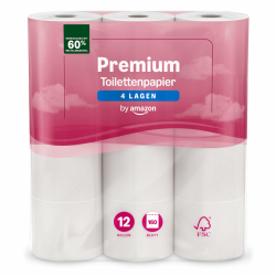 by Amazon Toilettenpapier, 4-lagig Gestepptes, Besonders Weich, 12 Rollen, 1-er Pack, 160 Blätter pro Rolle, FSC-Zertifiziert 12 stück (1er Pack) Angebot bei HelloDeals