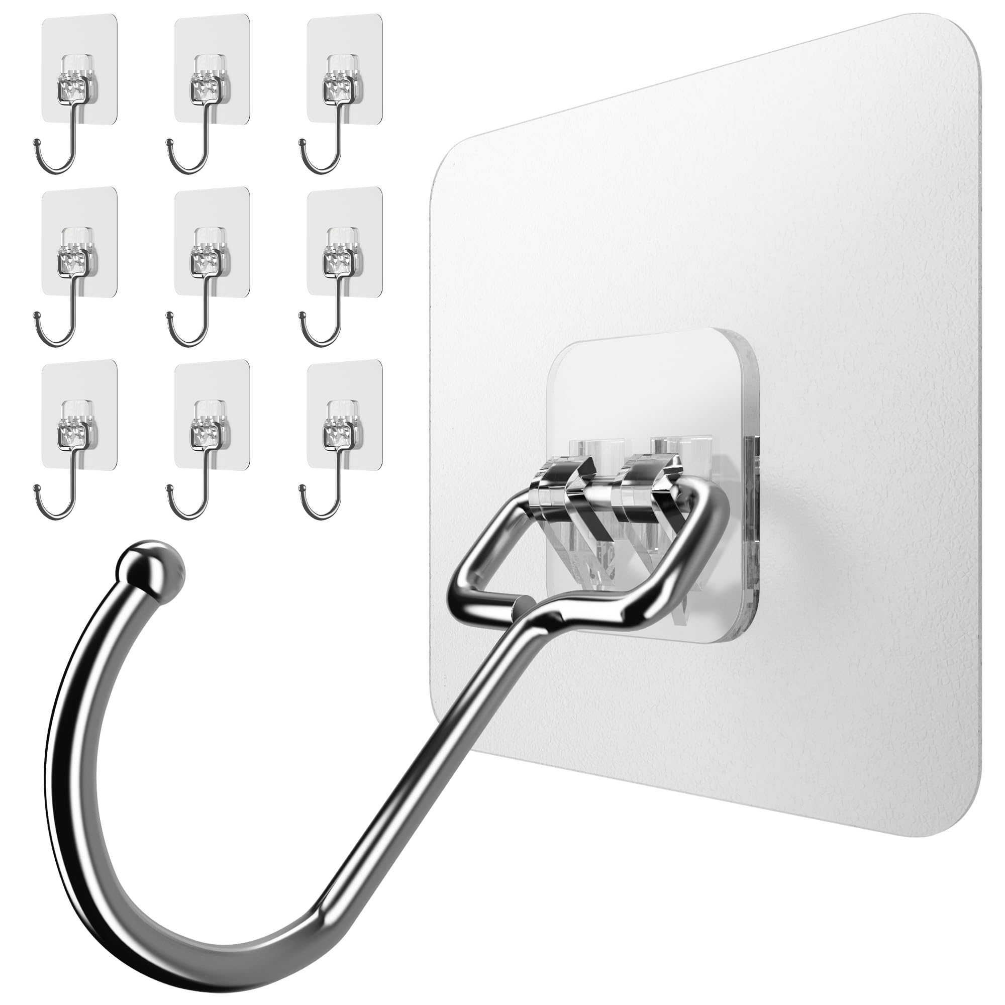 Menz Klebehaken extra stark (15 kg), 10 Stück - Transparente, selbstklebende Haken - 180° drehbar, Haken ohne Bohren für Küche, Bad und Deko. Transparent Plus -10er Angebot bei HelloDeals