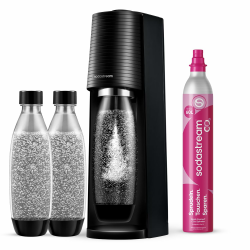 Sodastream - Terra Wassersprudler, Quick Connect Zylindersystem, mit 60L CO2-Zylinder, 3x BPA-freie 1L Flasche, spülmaschinengeeignet, Nachhaltig & reduziert Einwegplastikmüll, schwarz Promopack Angebot bei HelloDeals