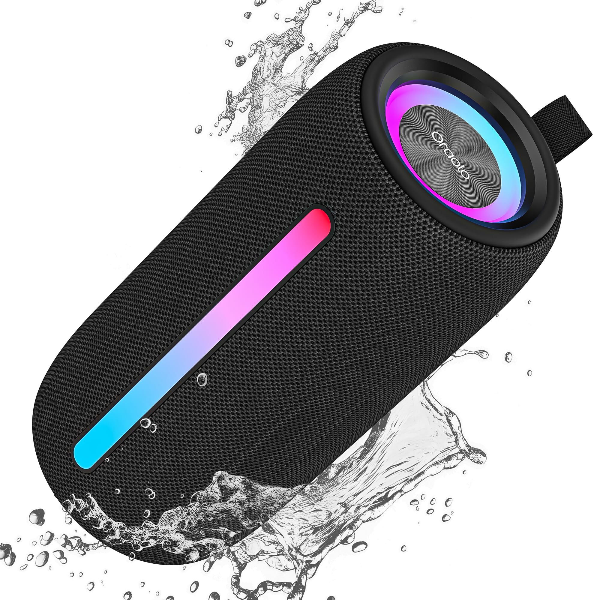 oraolo Bluetooth Lautsprecher, Speaker mit RGB Lichtshow, Musikbox Wasserdicht IPX6, 10 Stunden Akkulaufzeit Tragbarer Bluetooth Lautsprecher für Zuhause, Radfahren, Party Schwarz Angebot bei HelloDeals