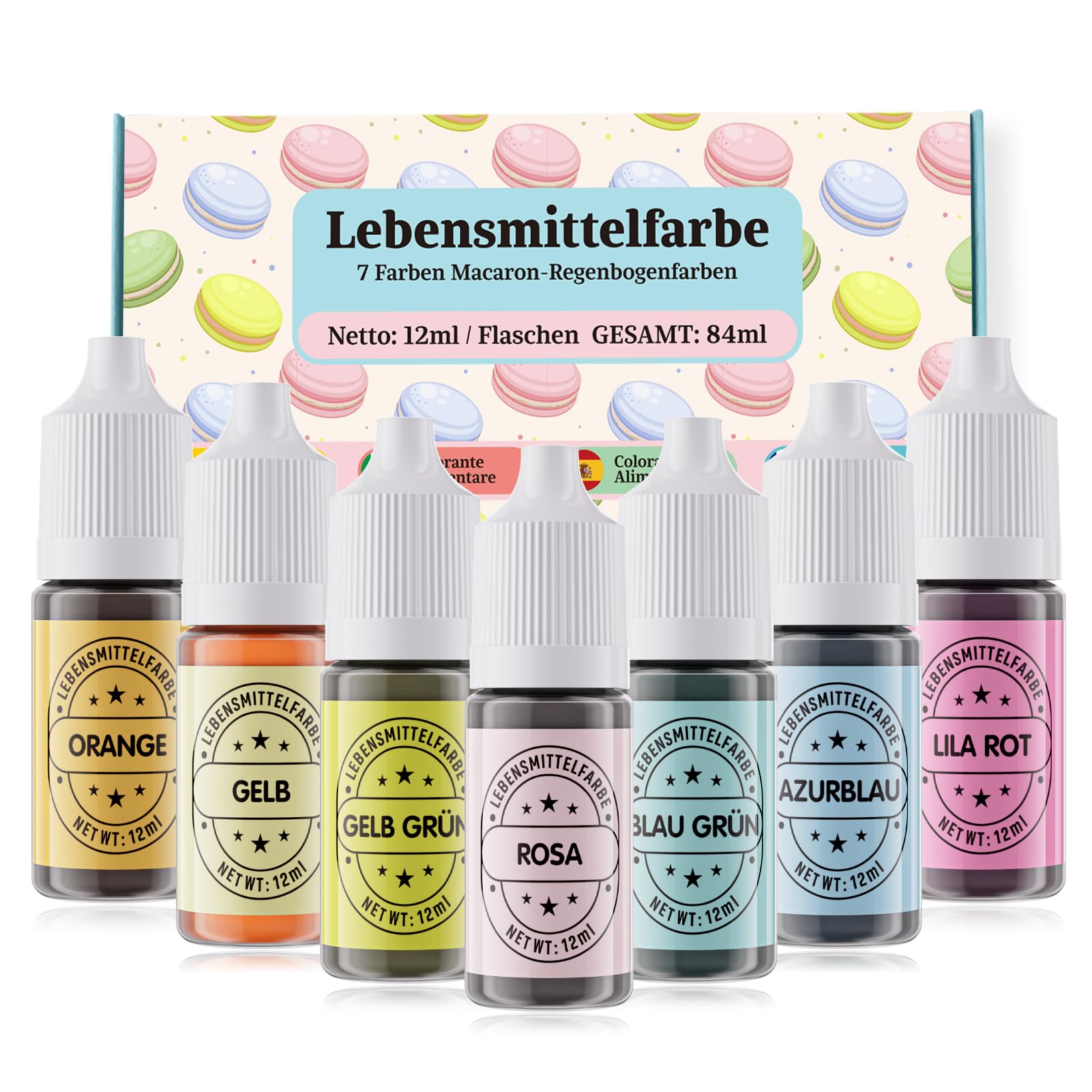 Waysroma Lebensmittelfarbe Macaron 7x12ml, nussfrei & zuckerfrei Lebensmittelfarbe Flüssig zum Backen, Oster-Macarons, Kuchen, Zuckerguss, Fondant, Kekse, Donuts Angebot bei HelloDeals