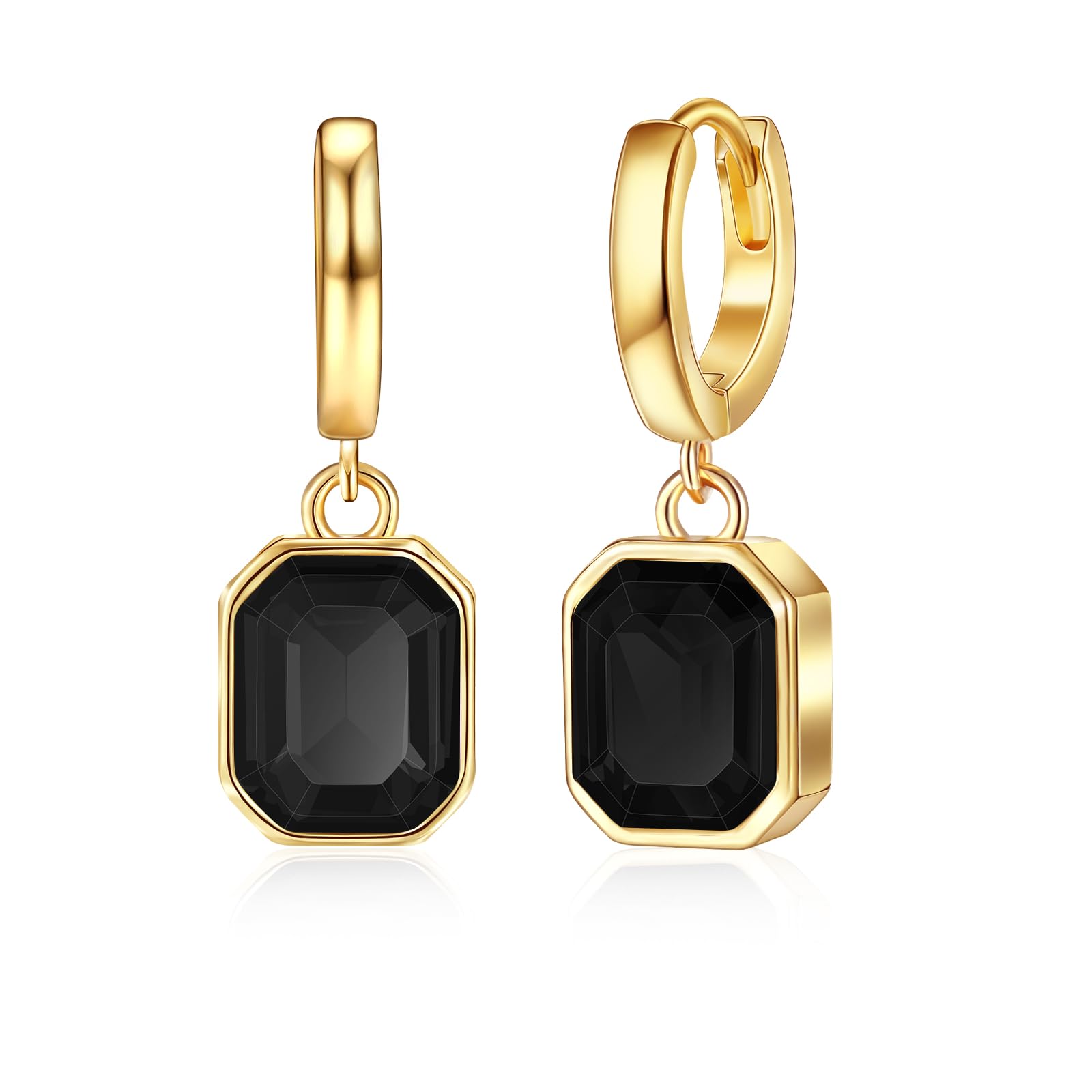 Mesovor Kristall Ohrringe Gold Hängend für Damen, 14 Karat Vergoldet Hypoallergene Ohrhänger Goldene Creolen, Schmuckgeschenke für Familie, Mutter, Schwester, Ehefrau Schwarz Angebot bei HelloDeals