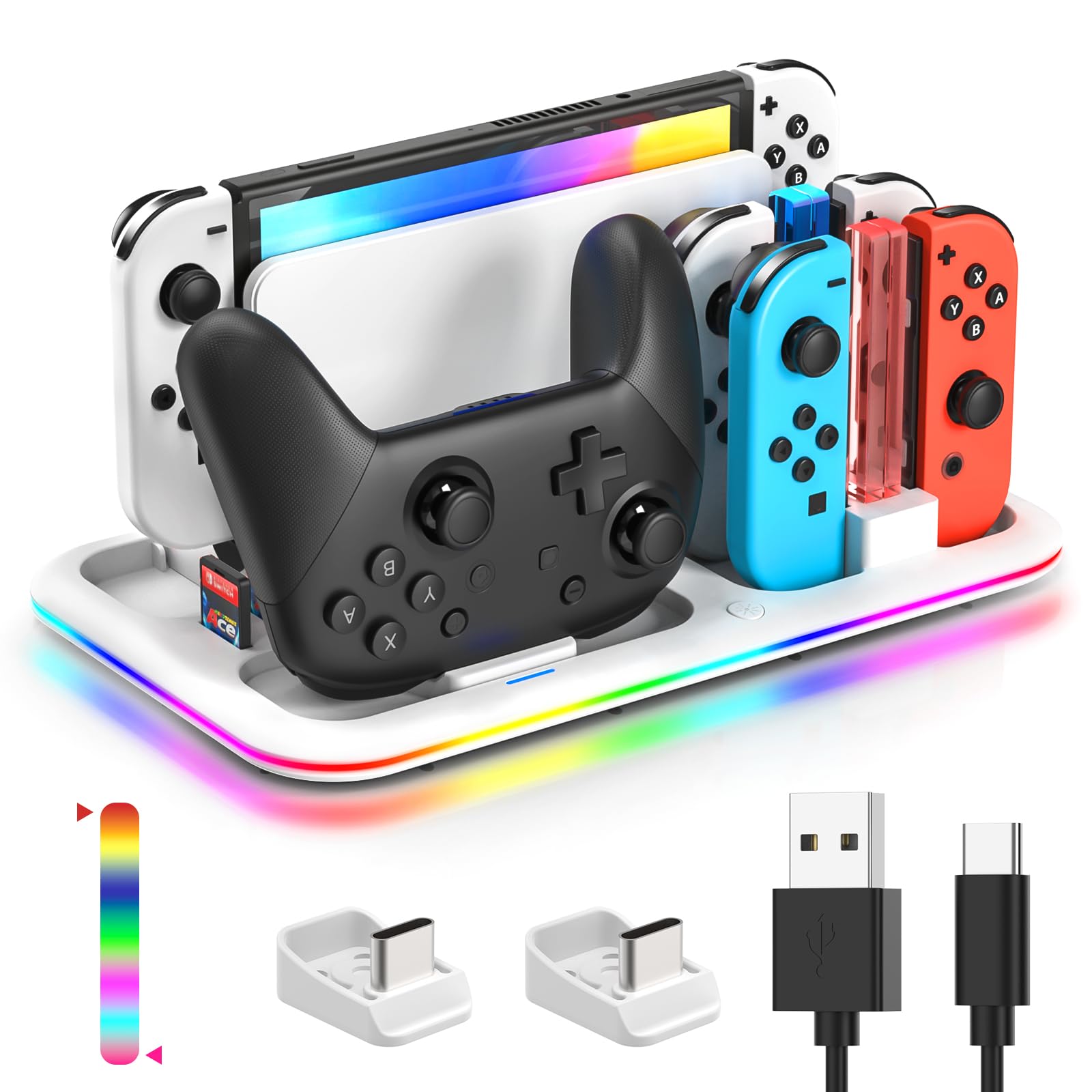 RGB Controller Ladestation für Switch für Switch OLED, FASTSNAIL Ladestation Kompatibel mit NintendoSwitch für Joy Cons，Ladegerät Kompatibel mit Pro Controller, Ständer Zubehör für Switch Groß Angebot bei HelloDeals