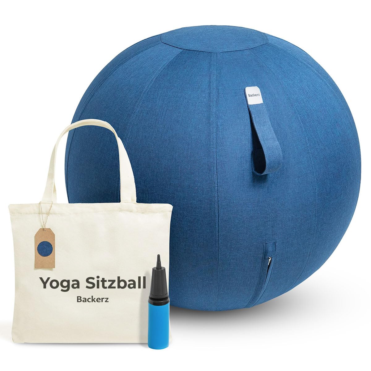 Backerz Sitzball - Ergonomische Sitzmöbel für Büro und Heimbüro - Langlebiger Stoff, Gymnastikball - Fitness-Ball, Ballstuhl mit Ballauflage - Waschbarer Leinenbezug 65 cm Dark Blue Angebot bei HelloDeals