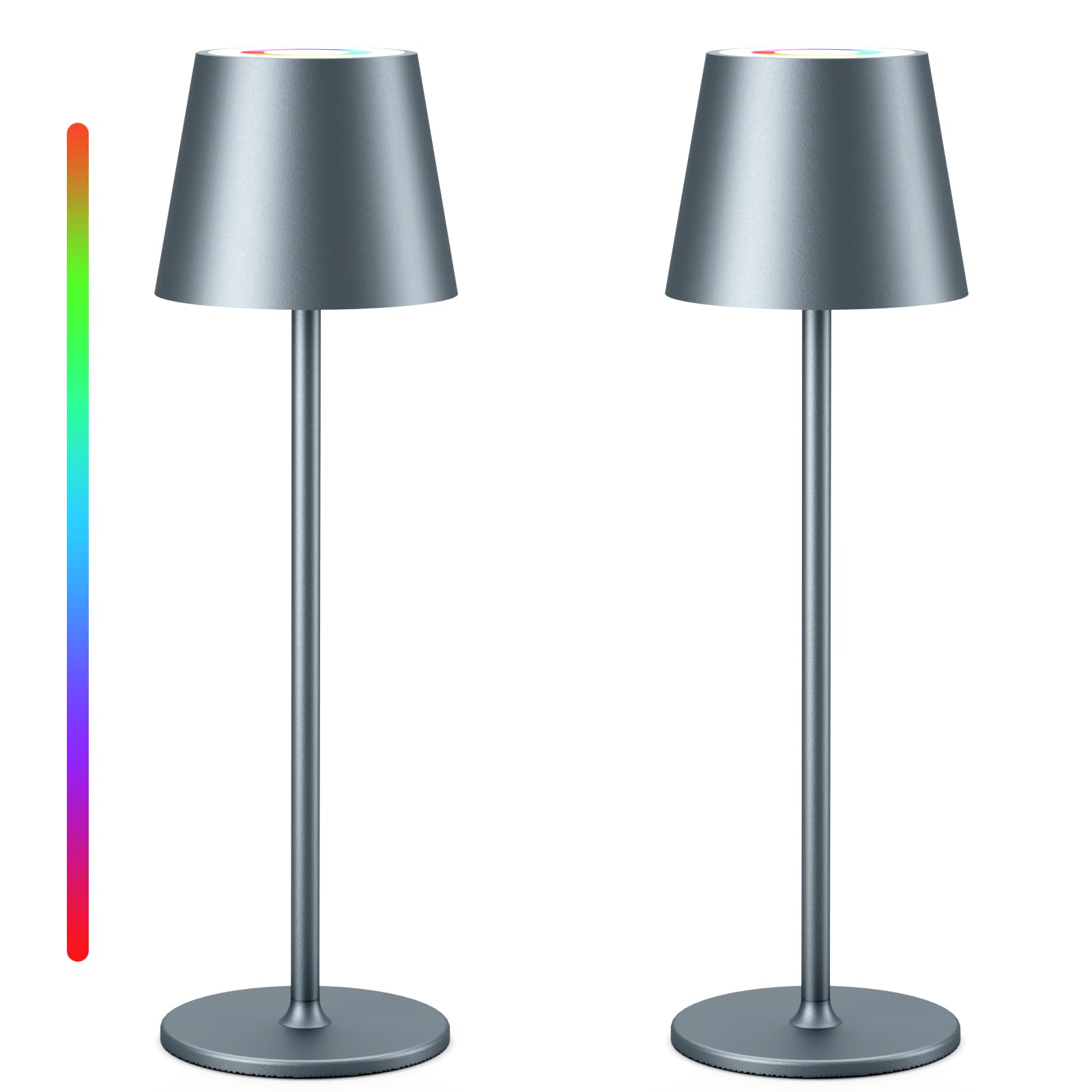 Qsky Tischlampe Kabellos Dimmbare LED Akku Tischleuchte, Wiederaufladbar Warme Lichtfarbe 3000K+RGB Aluminium Outdoor Tischlampe wasserdicht für Restaurant,Schlafzimmer,Bar,IP54 (Grau 2 Stück) Angebot bei HelloDeals