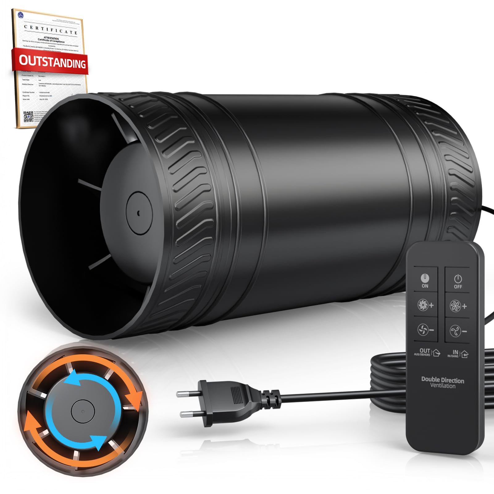 Rohrventilator 100mm – Bidirektionaler Ventilator, 6-Stufen Lüfter, 433MHz Fernbedienung, Inline Abluftventilator, Leise Rohrlüfter Grow-Zelte Gewächshaus Badzimmer Keller Garage Küche Bad Angebot bei HelloDeals