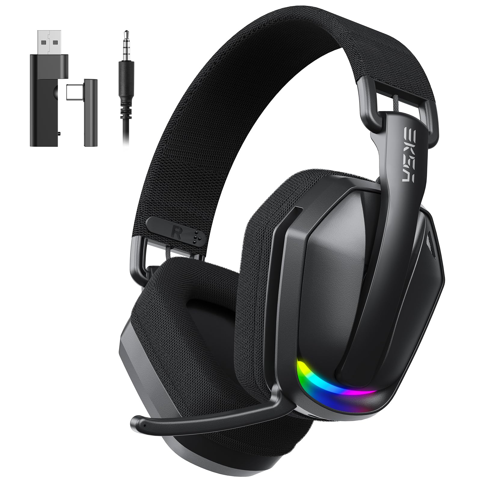 EKSA 2.4GHz Wireless Gaming Headset für PS5/PS4, PC, Switch, Mac, Bluetooth 5.4 Gaming Headset mit Mikrofon,169g Ultraleicht, RGB, Typ-C, 35 Stunden Akkulaufzeit, PC Gaming Kopfhörer Schwarz Angebot bei HelloDeals