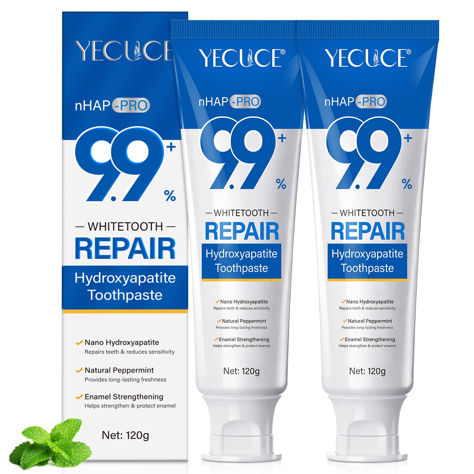 Hydroxylapatit Zahnpasta 2er-Pack, Fluoridfreie 9.9% Nano Hydroxylapatit Zahnpasta, Hilft bei der Remineralisierung, Schützt den Zahnschmelz, Lindert Empfindlichkeit, Stärkt die Zähne, Mundpflege 120 g (2er Pack) Angebot bei HelloDeals