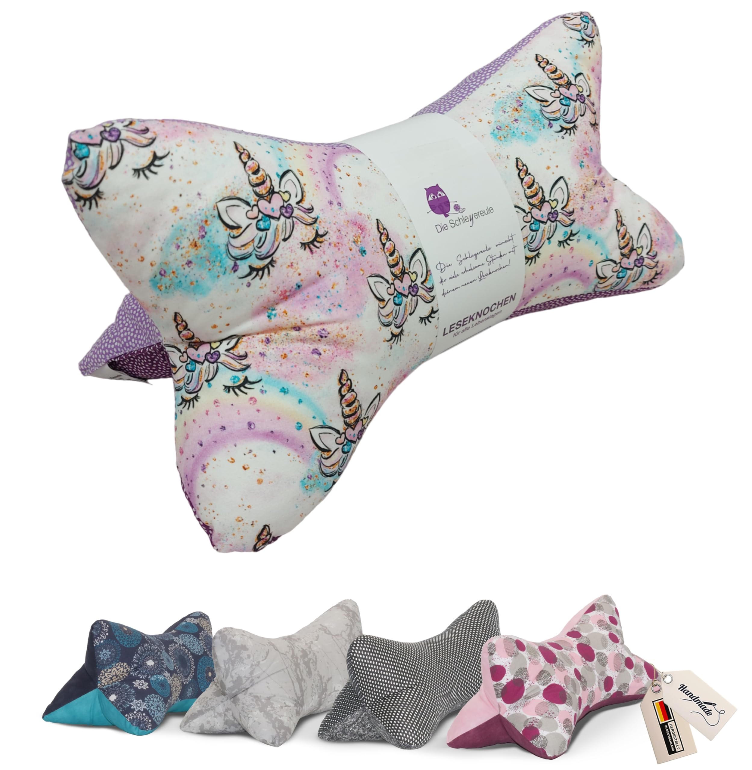 Leseknochen Nackenkissen Tiere bequem und waschbar! Handgestopft und genäht in Deutschland - Nutzbar als Nackenrolle Kissen Nackenrolle (Einhorn Lila) Angebot bei HelloDeals
