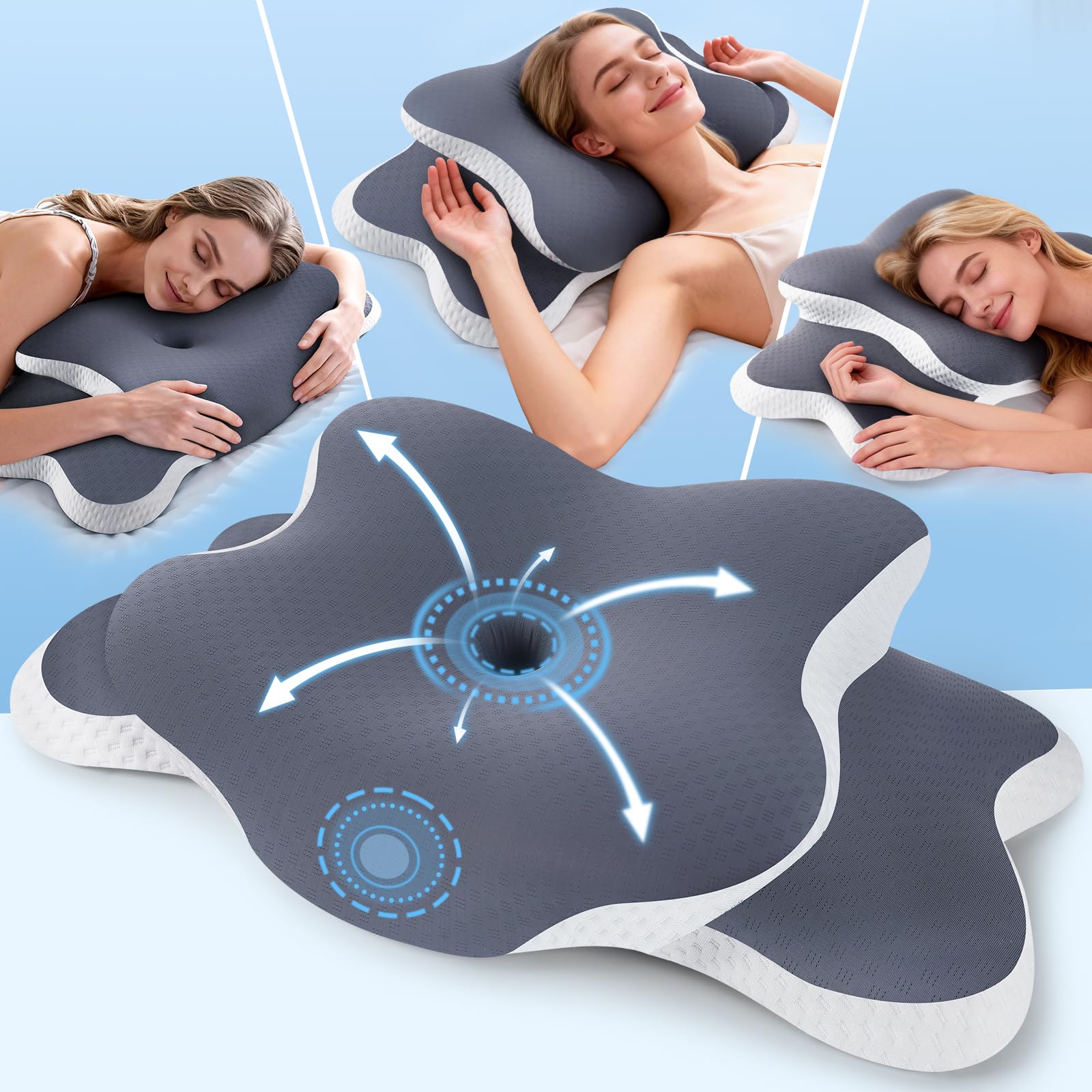 XSIVOD Orthopädisches Nackenkissen Kopfkissen - Ergonomisches Memory Foam Kissen mit Kühleffekt, Nackenstützkissen bei Schmerzen, Anti Schnarch Kissen für Seiten, Rücken & Bauchschläfer, Grau Angebot bei HelloDeals