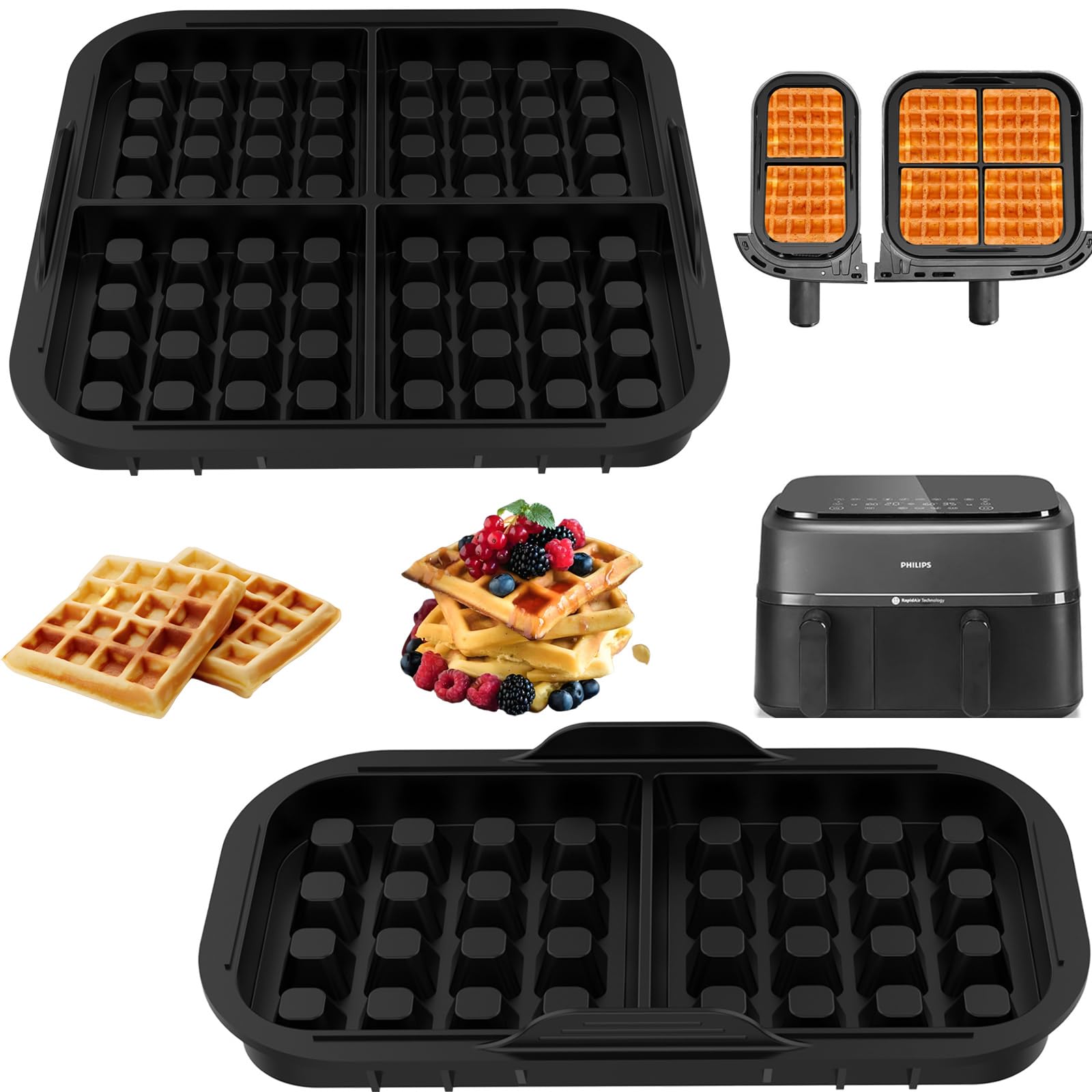 Philips Airfryer 3000 Zubehör, Waffeleinsatz Silikon Waffelform mit Philips Airfryer 3000 Serie 6L/3L, Dual Easy Fry Heißluftfritteuse 5,2L/3,1L, Waffeleisen Belgische Waffel Alternative Philip 3000series Angebot bei HelloDeals