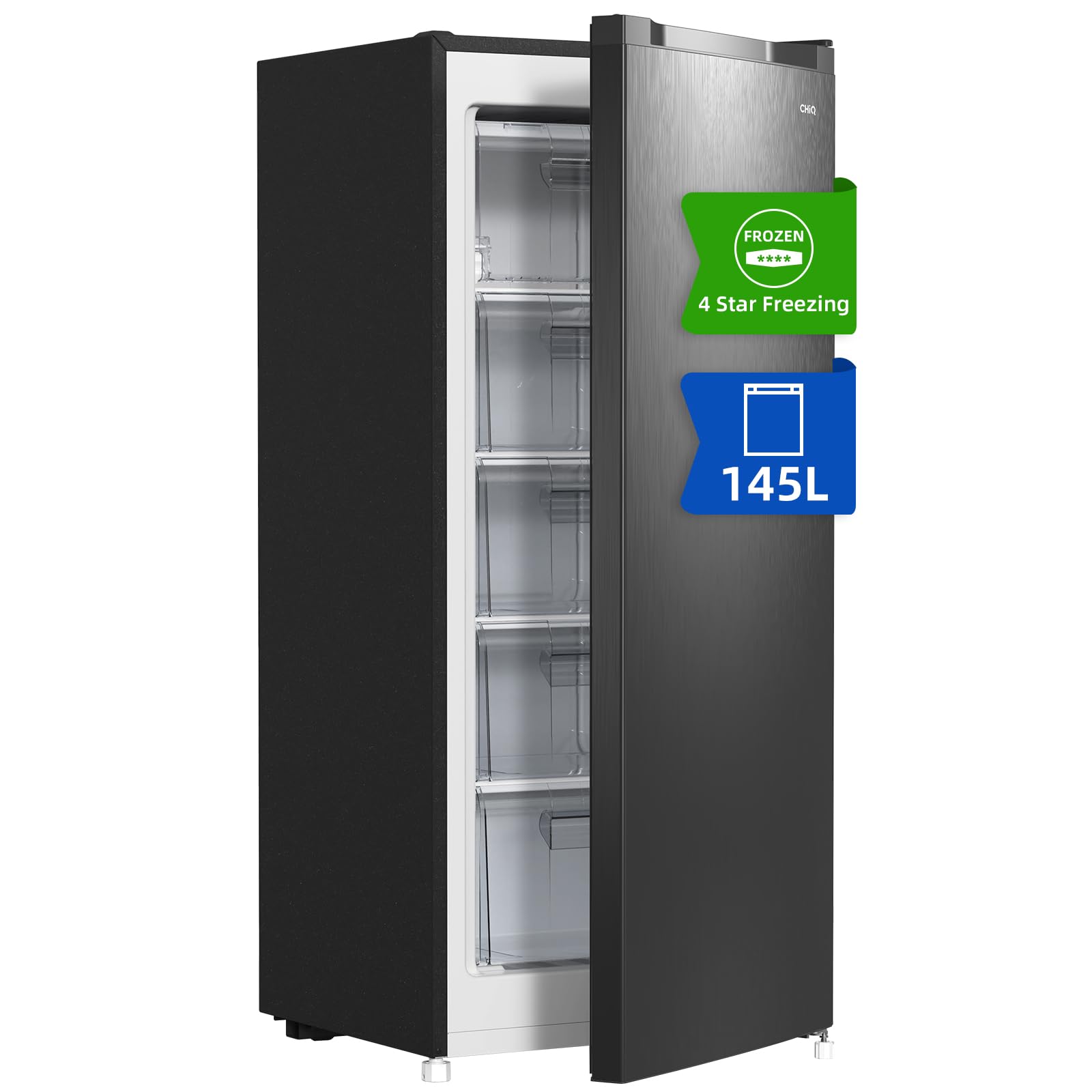 CHIQ Gefrierschrank FSD160D4E | Wechselbarer Türanschlag | Sehr Leise 41dB| (145L Manuelle Abtauung) 126 x 54 x 55 cm (HxBxT)| 12 Jahre Garantie auf den Kompressor* 145L E Angebot bei HelloDeals