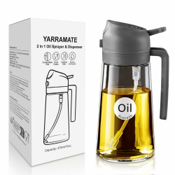 YARRAMATE 2 in 1 Ölsprüher für speiseöl, 470 ml Öl Sprühflasche lebensmittelecht, Ölspray zum Kochen, Hochwertiger Öl Zerstäuber für die Küche, Ölflasche Perfekt zum Kochen, Backen, Grillen (05_Grau) Angebot bei HelloDeals