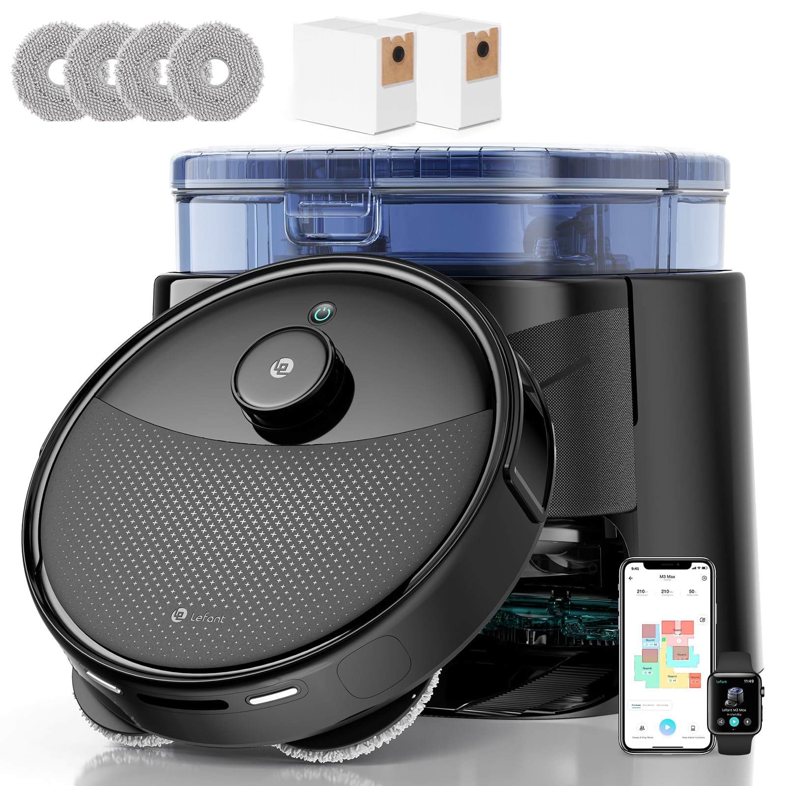 Lefant M3 MAX Saugroboter mit Wischfunktion,20000 Pa Saugkraft,Vermeiden von Hindernissen,Präzise Laserkartierung & Navigation,No-Go-Zone,Anheben des Wischmopps,WLAN 2.4G/5G, App und Alexa,Schwarz Angebot bei HelloDeals