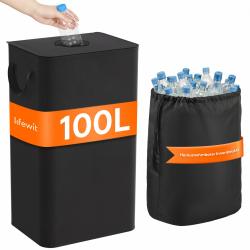 Lifewit 100L Pfandflaschen Sammelbehälter mit Deckel, Groß Pfandflaschen Aufbewahrung, Behälter Leergut & Altglas Aufbewahrung, Flaschensammler mit Loch Küche Abstellraum Flaschentasche, Schwarz Schwarz 100L Angebot bei HelloDeals