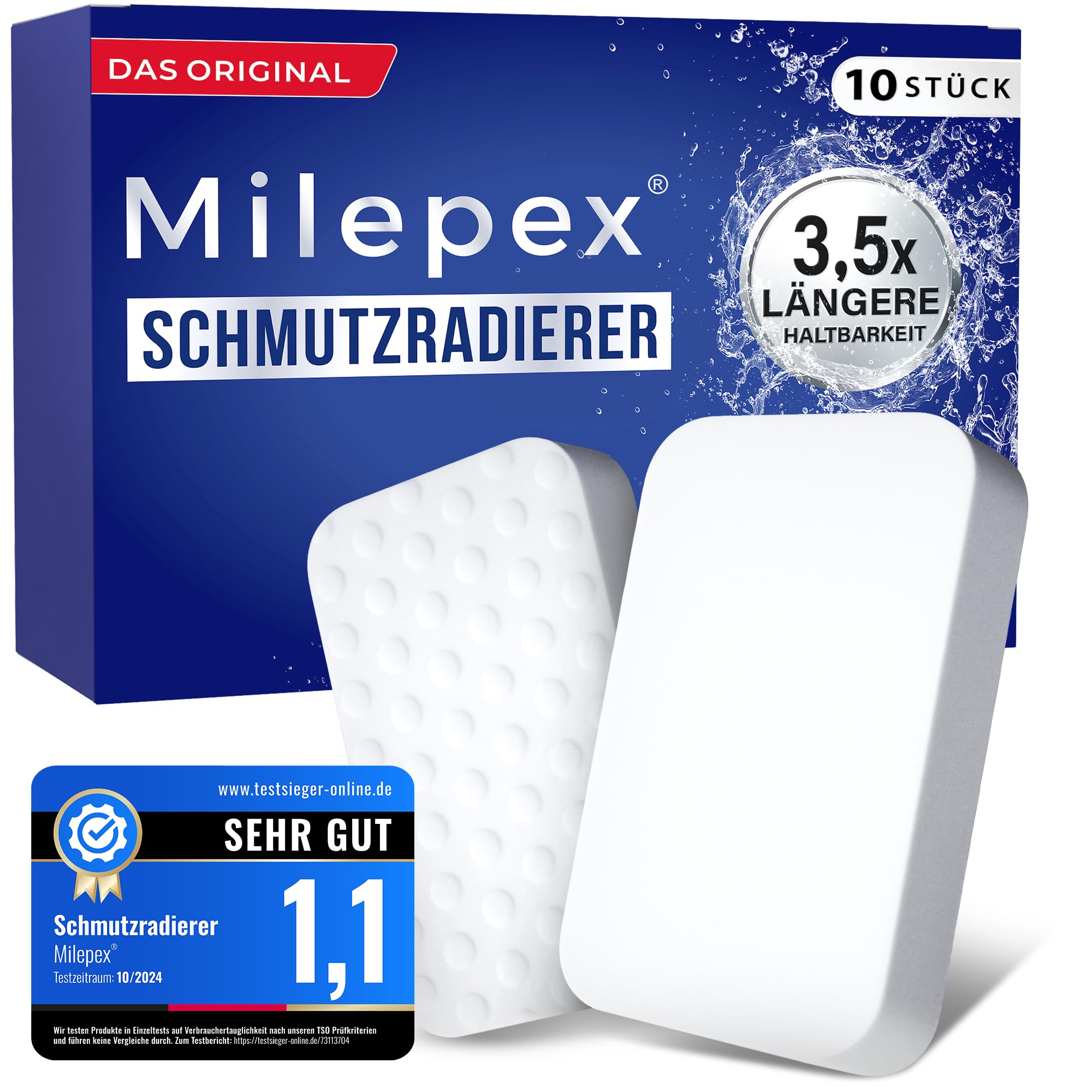 Milepex® Schmutzradierer [10x] – Premium Schwamm für Wand, Boden, Sneaker & Auto | Zauberschwamm & Magic Eraser für Haushalt, Bad & Küche | Extra stark & langlebig | Nur mit Wasser 100 x 60 x 20 mm Angebot bei HelloDeals
