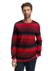 TOM TAILOR Herren Strickpullover im Streifenmuster M 36199 - Red Navy Stripe Design Angebot bei HelloDeals
