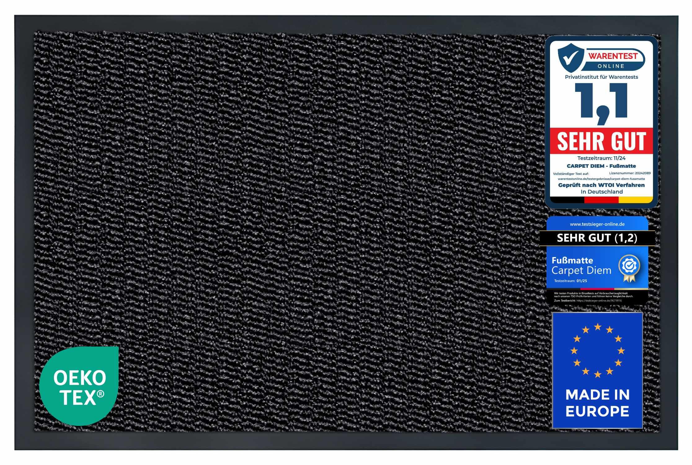 Carpet Diem Fußmatte, einfach sauber I Schmutzfangmatte Eingangsbereich - Fussmatte Innen & Außen, rutschfeste Türmatte, Schmutzfang Teppich für Haustür I Fußabtreter in Anthrazit-Schwarz 40x60 cm Anthrazit-schwarz 40 x 60 cm Angebot bei HelloDeals