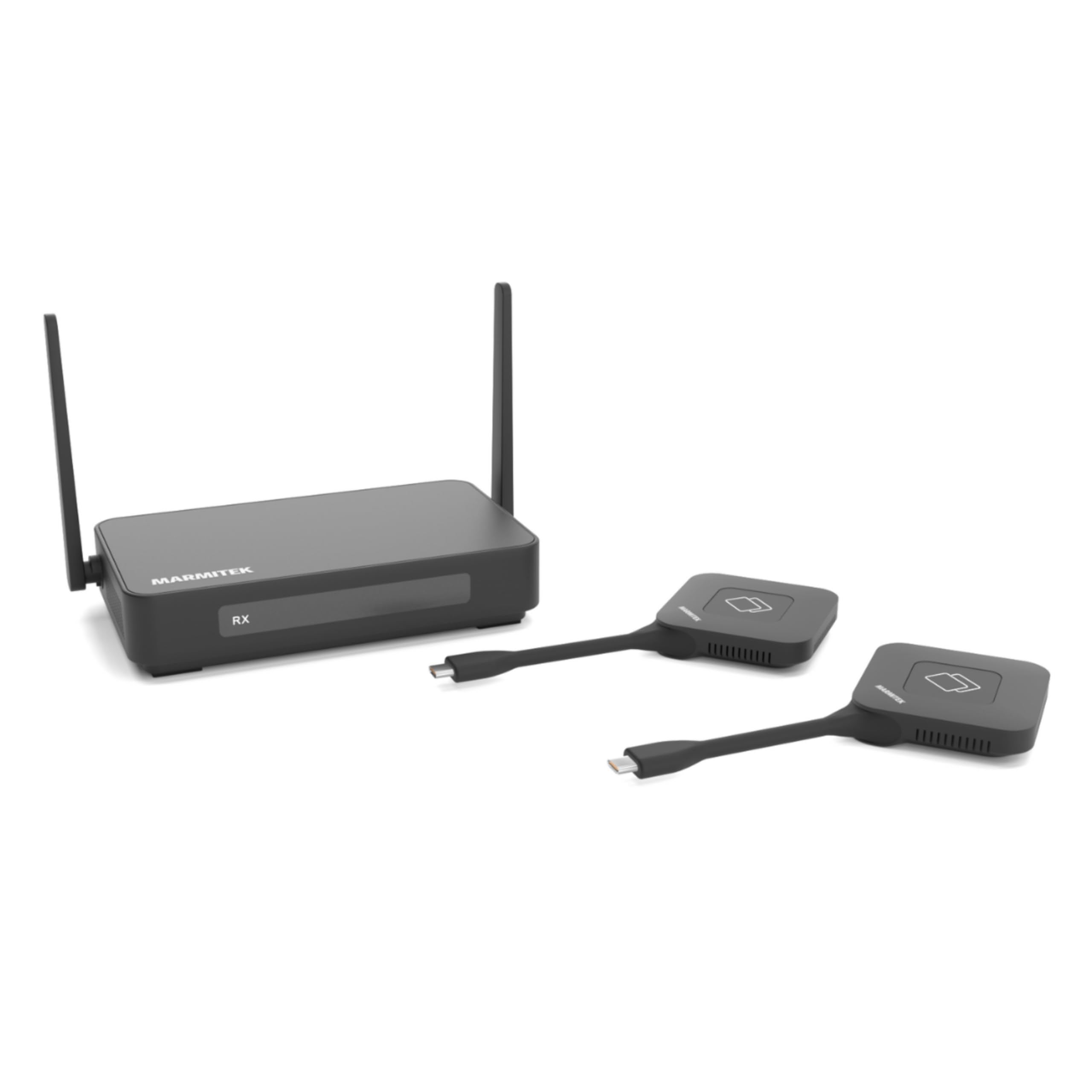 4K HDMI Präsentationssystem kabellos Marmitek Stream 4K Pro KIT 2TX/1RX - 2 USB-C Dongles für One-Click Screen Sharing - Split Screen, Touchback, PoE, Dual HDMI - BYOD Meetingraum STREAM4K2TX1RX Angebot bei HelloDeals