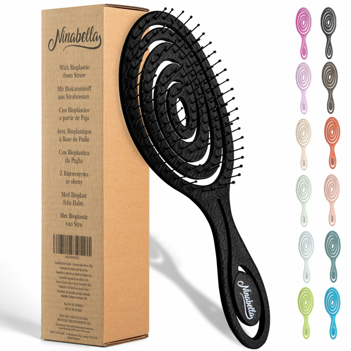 Ninabella Haarbürste ohne Ziepen - Bürste für Damen und Herren - Detangler Bürste auch für Locken & Lange Haare - Entwirrbürste Haarbürsten - Schwarz Schwarz Standard Angebot bei HelloDeals