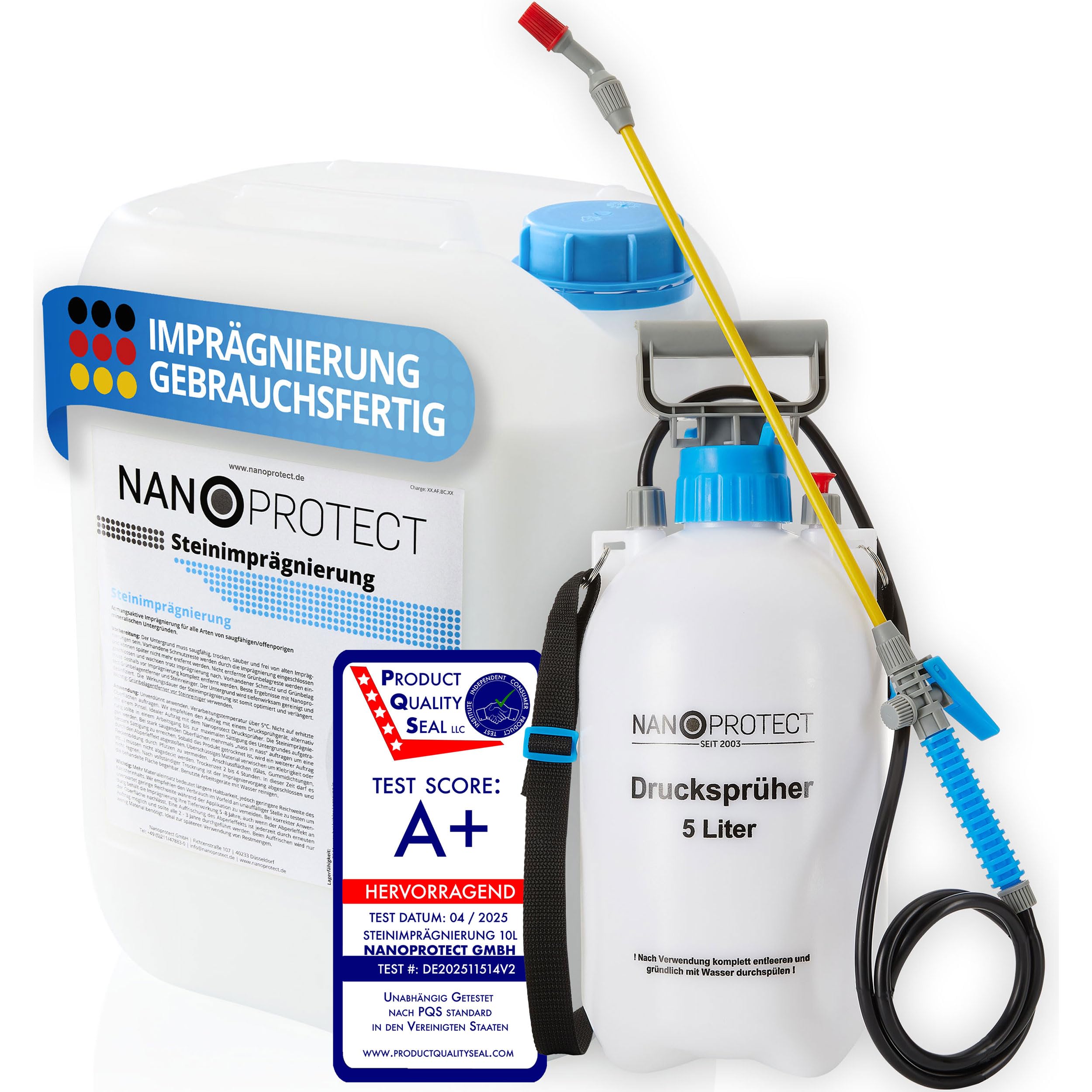 Nanoprotect Steinimprägnierung inkl. Drucksprüher | 10 L für ca. 80 – 120 m² | Vorbeugend gegen Grünbelag und Schmutz | Ideal für Pflastersteine, Beton und Naturstein 10L inkl. Drucksprüher Angebot bei HelloDeals