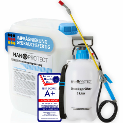 Nanoprotect Steinimprägnierung inkl. Drucksprüher | 10 L für ca. 80 – 120 m² | Vorbeugend gegen Grünbelag und Schmutz | Ideal für Pflastersteine, Beton und Naturstein 10L inkl. Drucksprüher Angebot bei HelloDeals