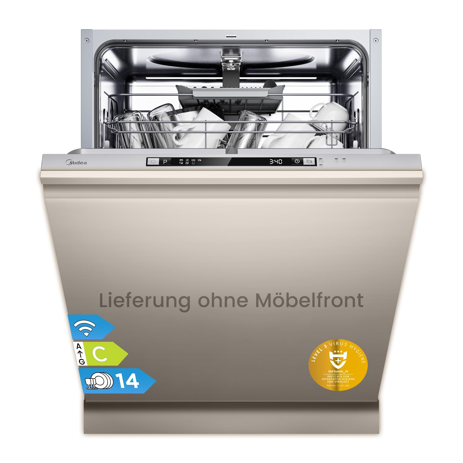 Midea SV 5.14K14C Geschirrspüler Vollintegriert 60cm, 14 Maßgedecke, Spülmaschine Unterbaufähig mit WIFI, 8 Programme, 44 dB, Automatische Türöffnung, 0-24H Startverzögerung, Inox Vollintegriert,60cm,C Angebot bei HelloDeals