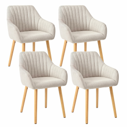 Armlehnenstuhl Esszimmerstuhl 4er Set Beige Holzbeine Polsterstuhl mit Armlehne Stühle Esszimmer Küchenstuhl Wohnzimmerstuhl aus Polyester 4er Set Beige-polyester Angebot bei HelloDeals