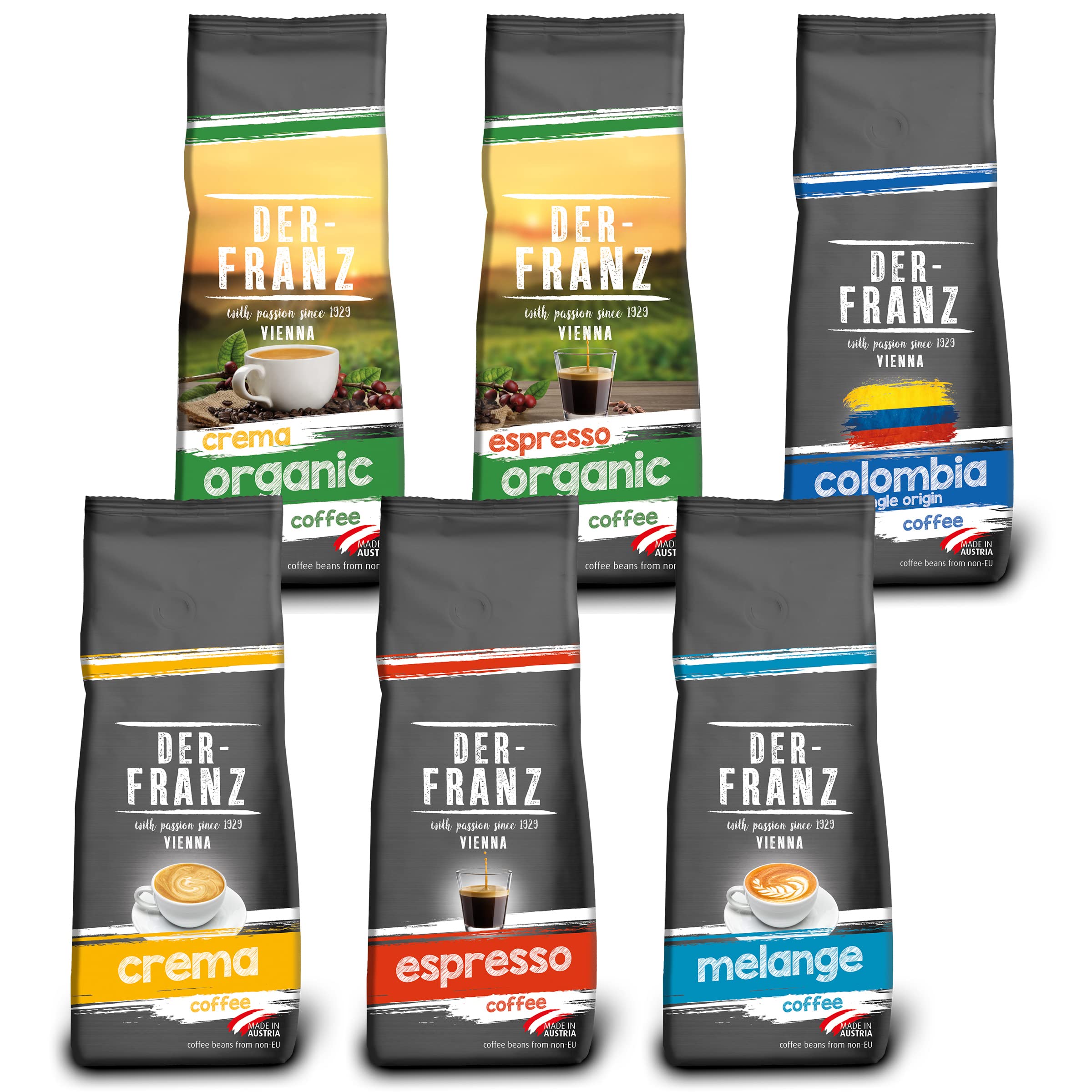 Der-Franz Kaffee Pack, ganze Bohne, 6 x 500 g (1 x Crema, 1 x Espresso, 1 x Melange, 1 x Colombia, 1 x Espresso Organic, 1 x Crema Organic) Kaffee Pack 500 g (6er Pack) Angebot bei HelloDeals