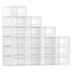 SONGMICS Schuhboxen, 18er Set, Schuh-Organizer aus Kunststoff, faltbar und stapelbar, für Schuhe bis Größe 44, transparent-weiß LSP18SWT Transparent + Weiß 18er Set für Schuhe bis Größe 44 Angebot bei HelloDeals