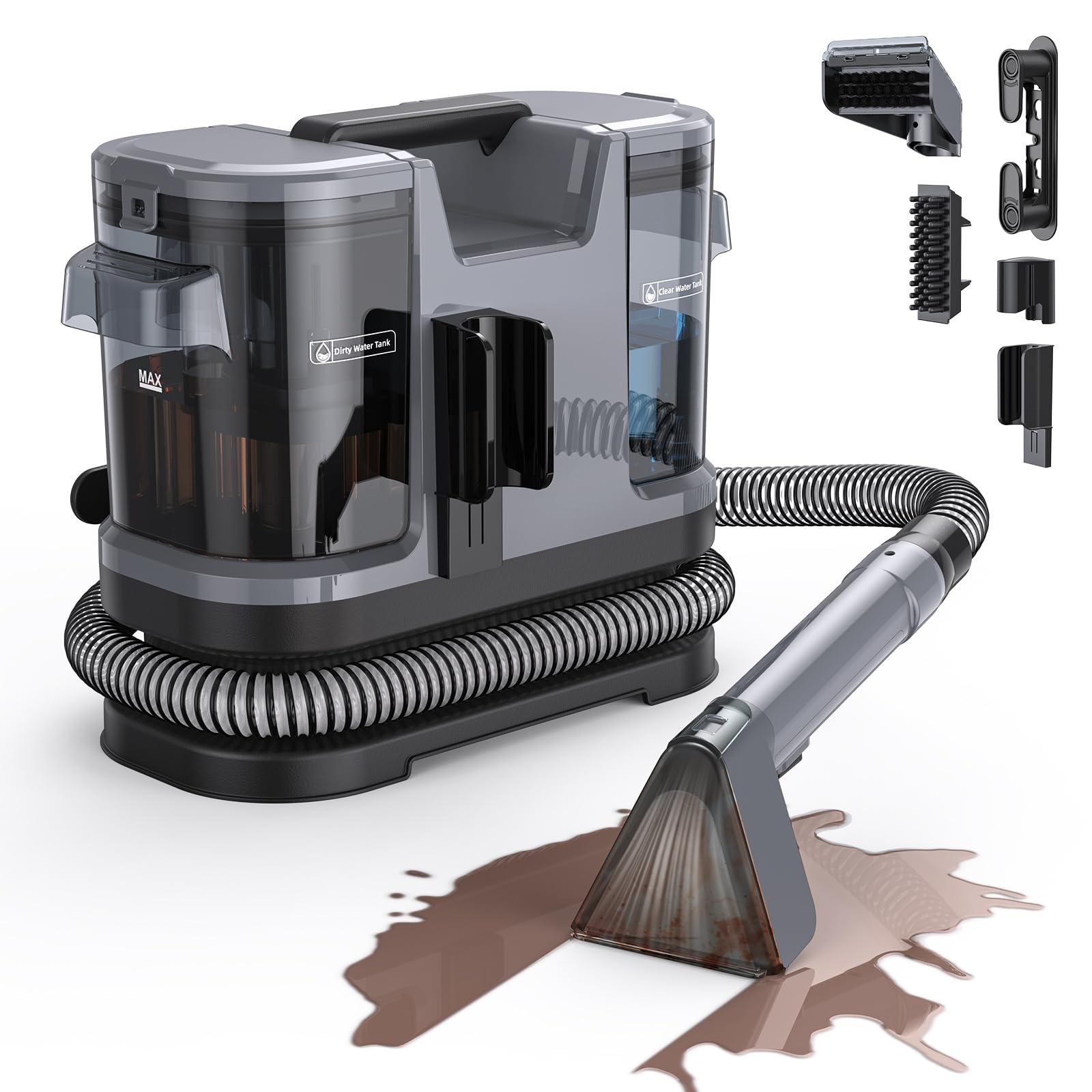 Lubluelu Nasssauger Polsterreiniger Gerät mit 600 W – 20 kPa Teppichreiniger Waschsauger, tragbarer Teppich Reinigungsgerät mit Selbstreinigungsfunktion und langem Schlauch für Teppiche, Sofas & Autos Dunkelgrau Angebot bei HelloDeals