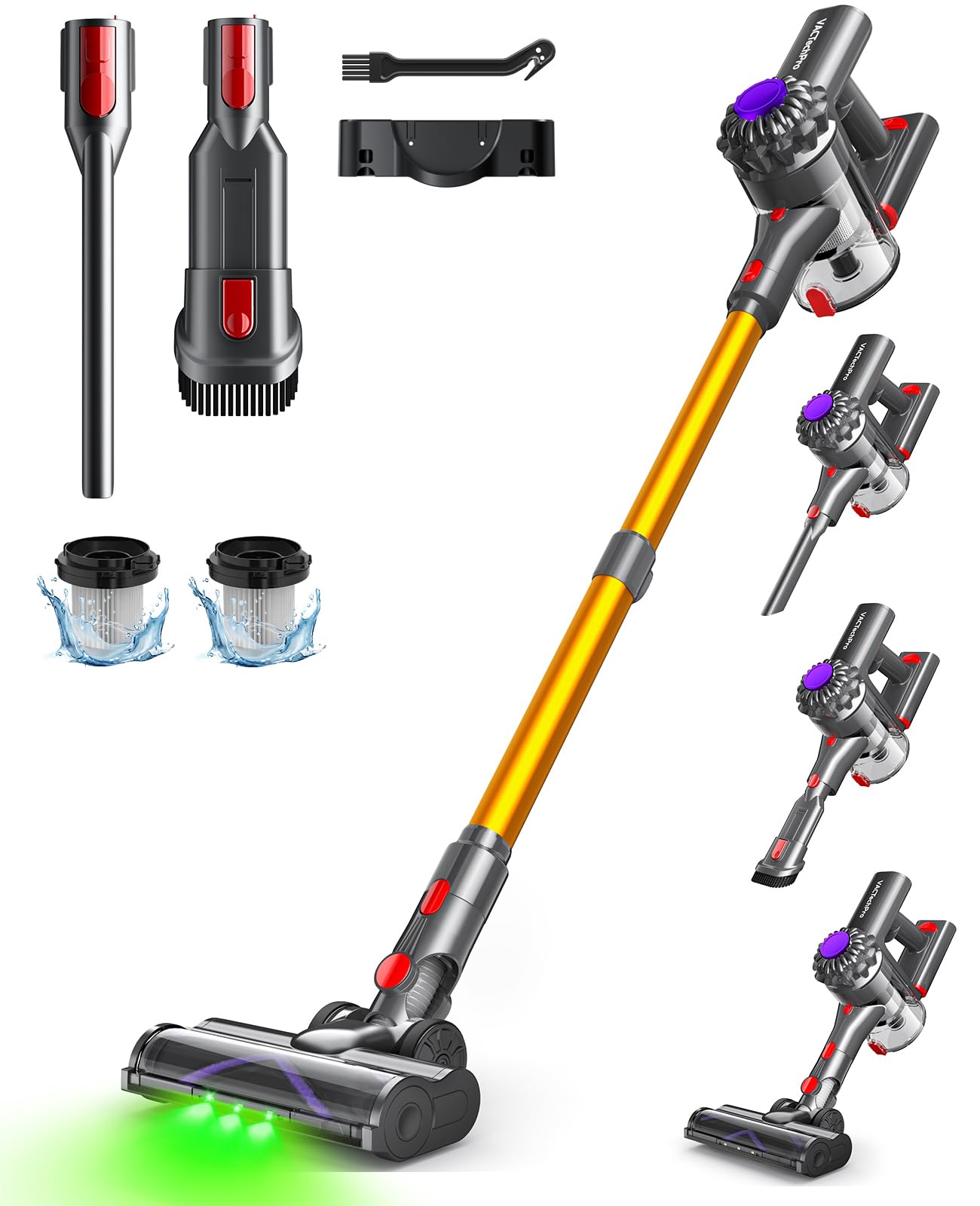 Akku Staubsauger kabellos,35KPa Kabelloser Staubsauger mit abnehmbarem Akku,bis zu 35min Laufzeit,6 in 1 Akkustaubsauger Tierhaare für Hartholzböden Teppich&Gold Angebot bei HelloDeals