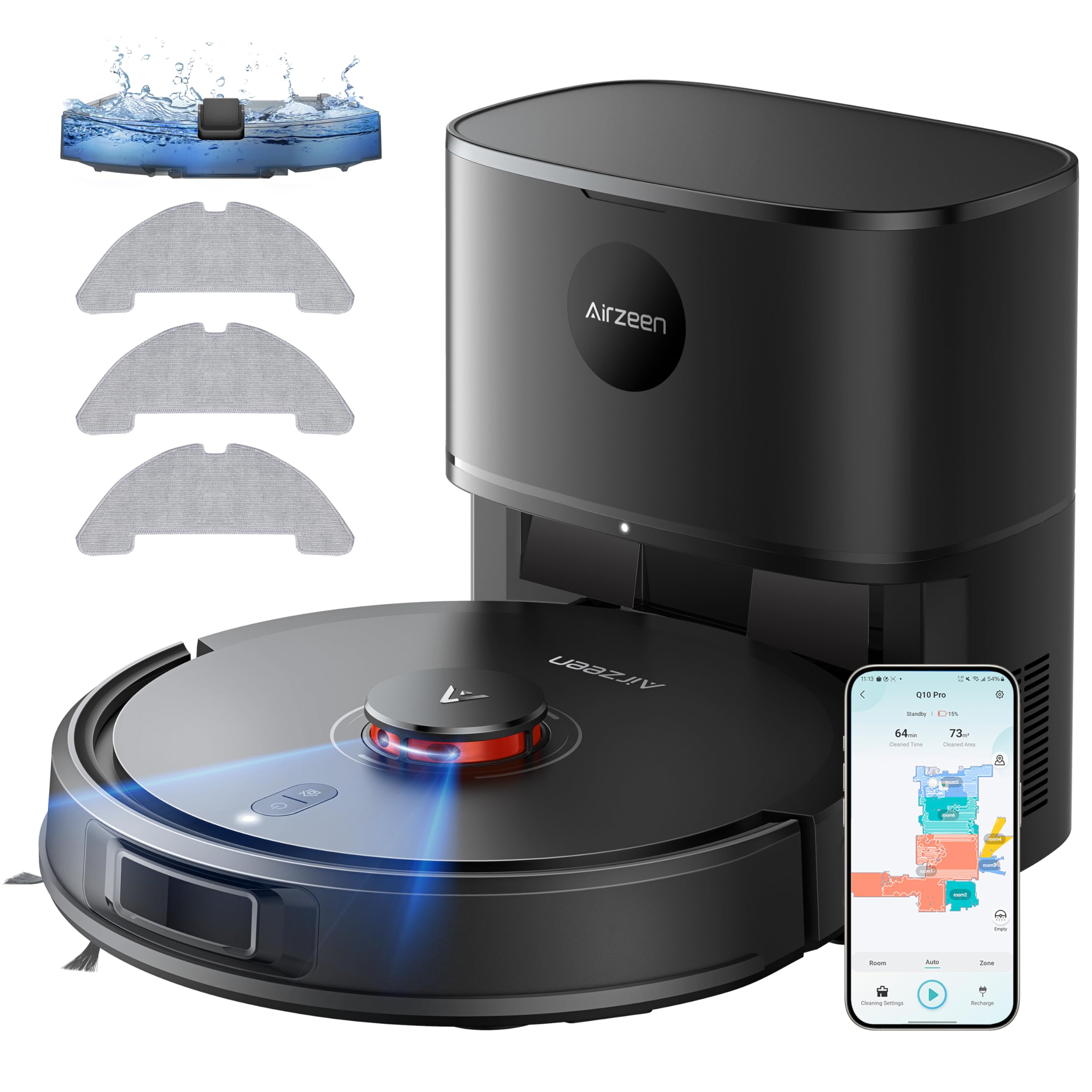 Airzeen 8000Pa Saugroboter mit Wischfunktion, Staubsauger Roboter mit Absaugstation, Saugkraft Saug und Wischroboter, LiDAR Navigation mit Mapping, APP, Alexa, für Teppich, Tierhaare, Q10 Pro S Schwarz Angebot bei HelloDeals