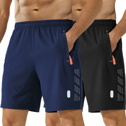 Herren Sporthose Kurze Atmungsaktive Gym Fitness Hosen Dry Fit Lauf Shorts Training Funktionsshorts Mit Reißverschlusstaschen 2er Pack Schwarz/Dunkelblau XL Angebot bei HelloDeals