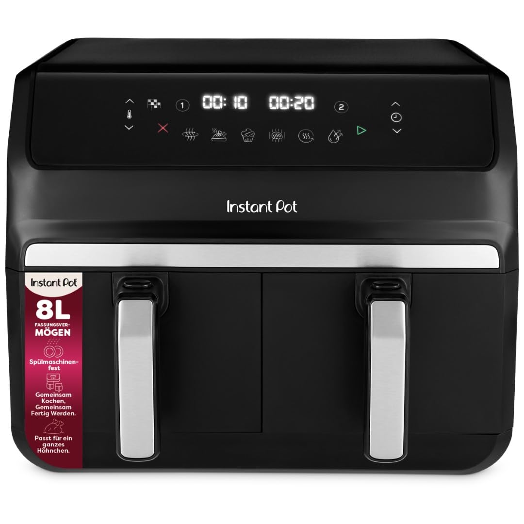 Instant Pot – Vortex Dual Black Heißluftfritteuse – Groß 8 l, Familiengröße, zweifach, 2 4-l-Körbe, 8 in 1 – Dörren, Grillen, Backen, Braten, Aufwärmen, Antihaftbeschichtung, Elektrisch Schwarz 8L Angebot bei HelloDeals