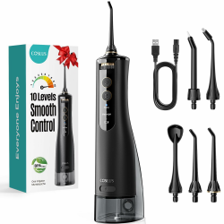 COSLUS Munddusche Kabellos Testsieger 2026: 10 Stufen Stufenlose Elektrische Regelung Steuerung IPX7 Wasserdicht Tragbar Wiederaufladbar für Oral Health Enthusiasten Tägliche Pflege und Reisen Schwarz Angebot bei HelloDeals